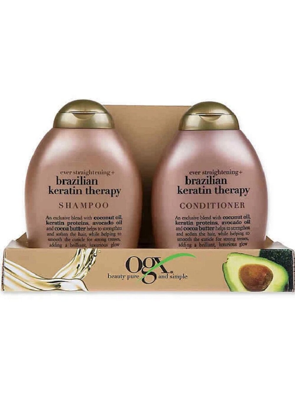 Set of OGX Brazilian Keratin 13 fluid ounce Shampoo + 13 fluid ounce Conditioner